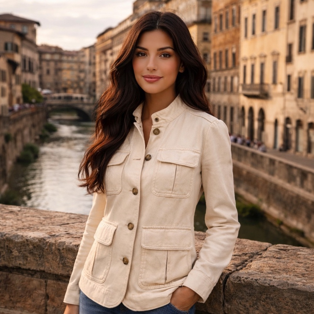 Old Navy Cream Utility Jacket XS Petite | Safari Military Style | Italy Chic